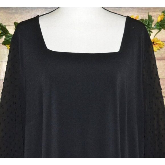 Adrianna Papell Black Swiss Dot Sheer Sleeve Blouse Top Plus Size 3X Square Neck - Picture 2 of 8